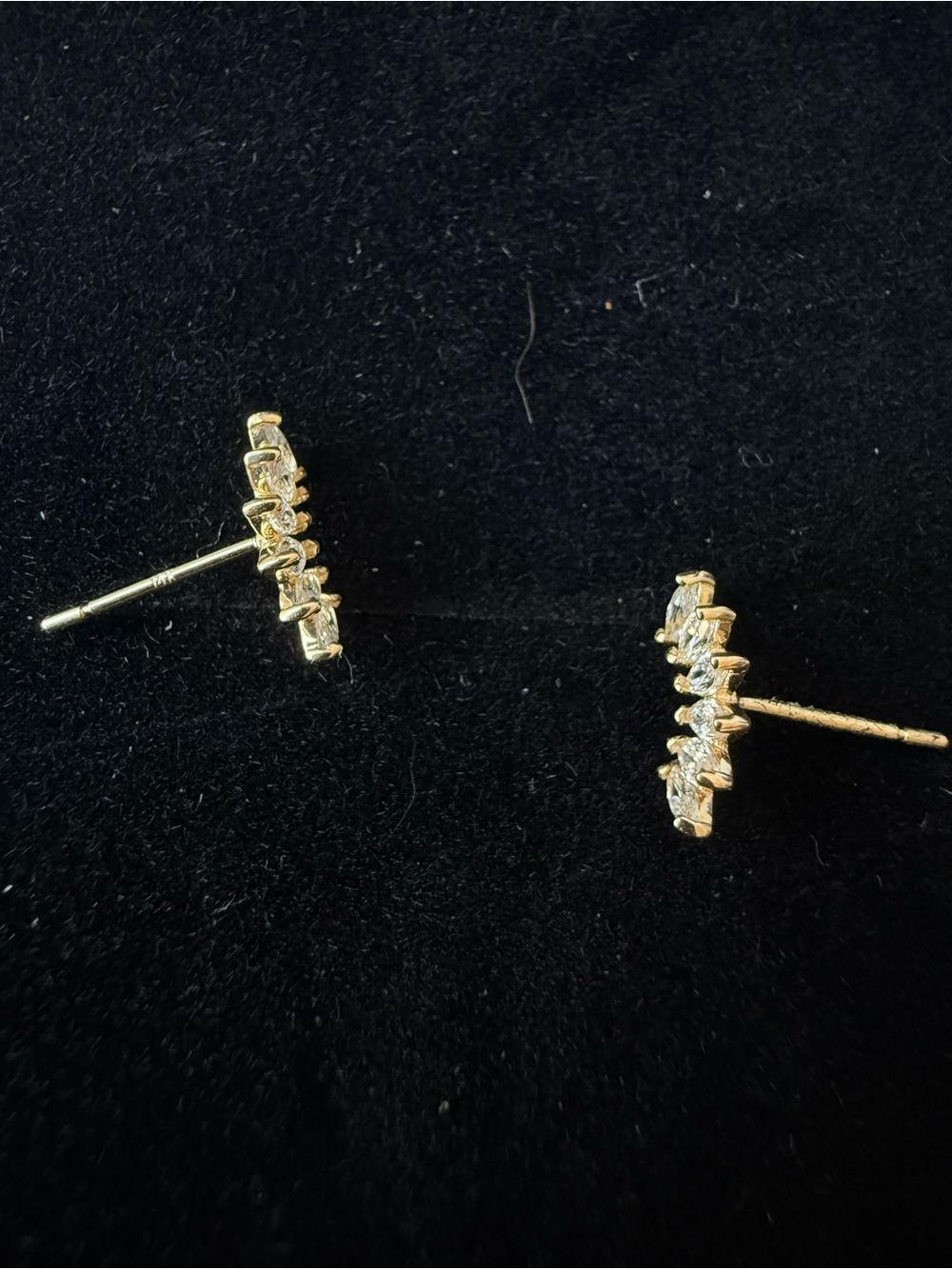 Solid 14kt Yellow Gold Marquise Cluster Ear Climber Earrings - Pristine - Picture 4 of 7